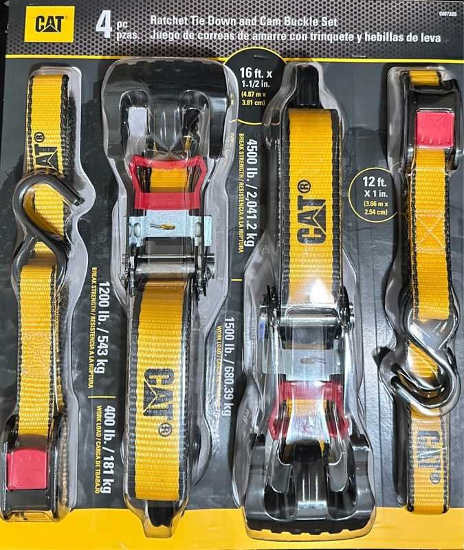 Cat Heavy Duty 4 Piece 2x1500 lb Ratchet Tie Down and 2x400lb Cam Buckle Set